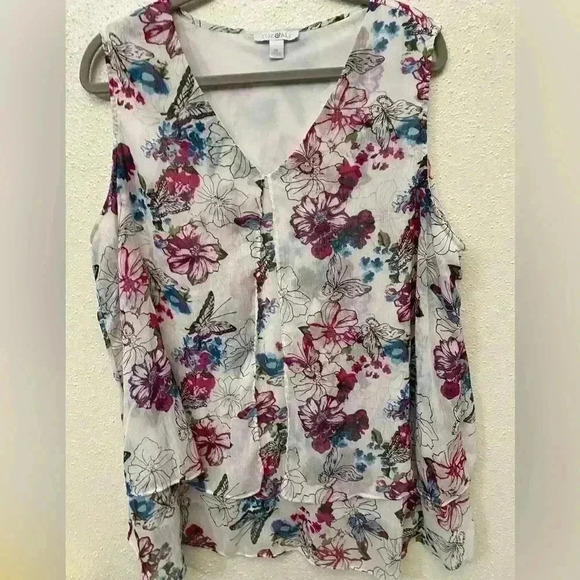 Roz & Ali  Dark Floral Print Blouse Size 2X - Picture 1 of 6
